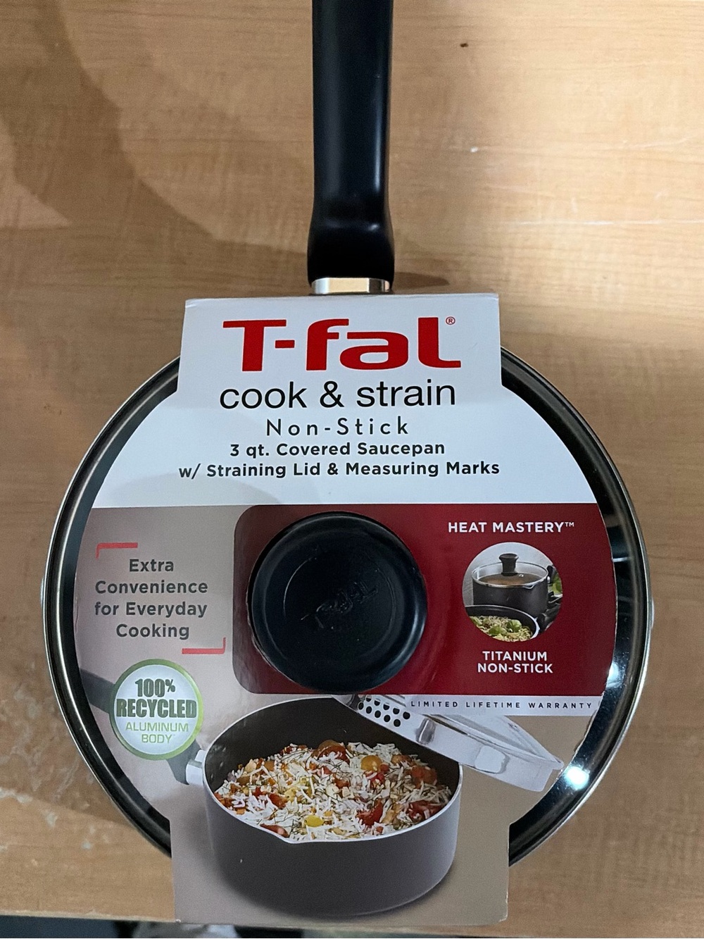 T-fal Non-Stick Cook & Strain 3 qt Covered Saucepan - Black